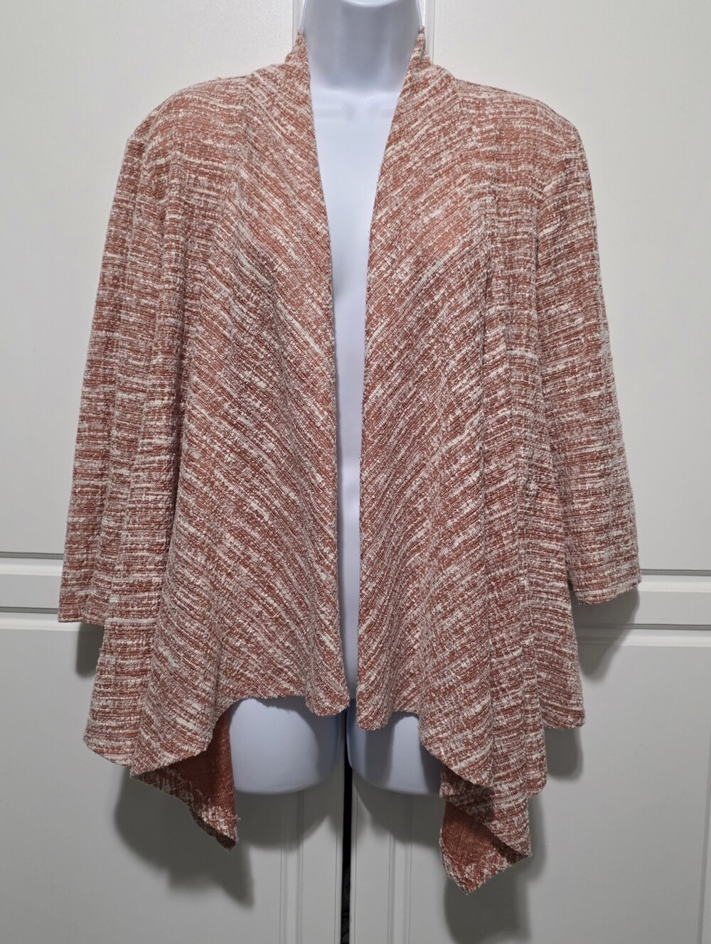Westport Womens Rust Cream Marled Knit Asymmetrical Open Drape Cardigan Sweater